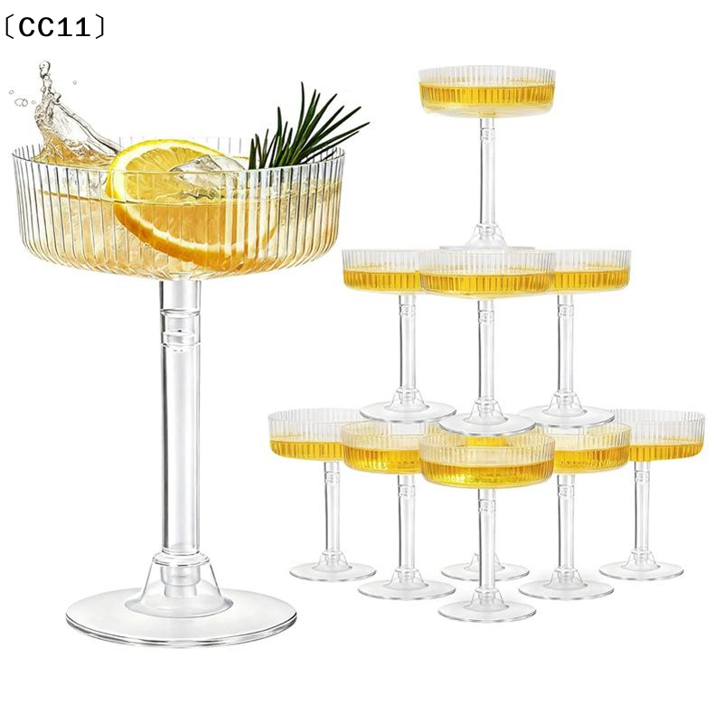 Champagne Tower Set - 10Pcs Plastic Martini Glasses Dessert Cup