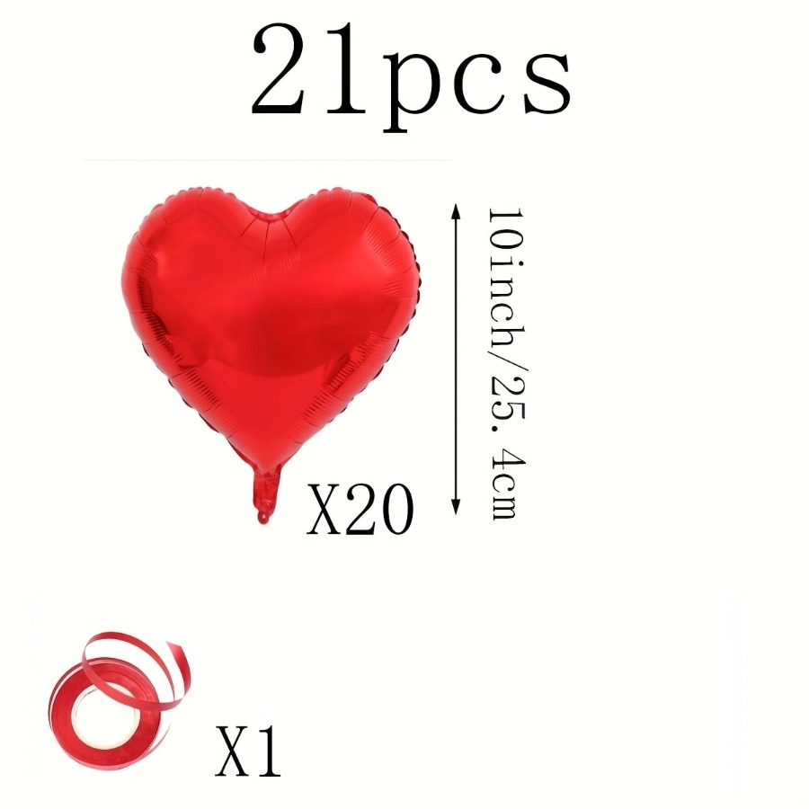 21pcs Red Heart-shaped Balloon - Wedding Decoration Supply 评论和价格