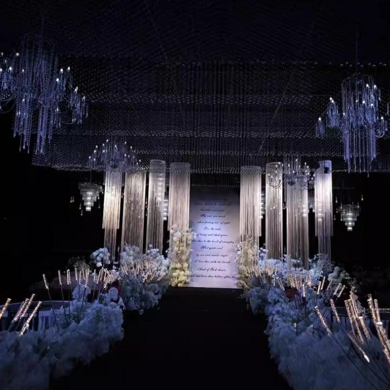 3PCS White Encrypted Line Curt - Wedding Backdrop Curtain 评论和价格