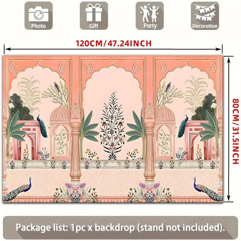 Ornate Mughal Floral Peacock B - Wedding Backdrop Curtain 评论和价格