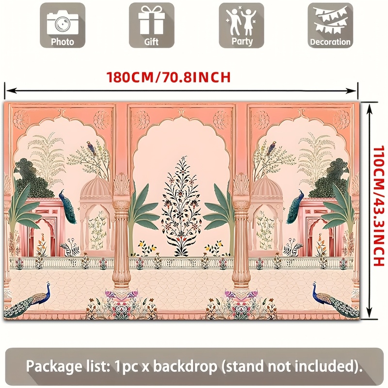 Ornate Mughal Floral Peacock B - Wedding Backdrop Curtain 评论和价格