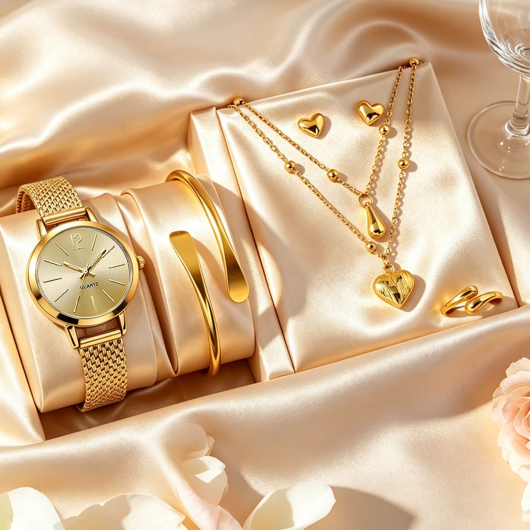 Women's 6-Piece Gold Watch and - Wedding Package Gold 评论和价格